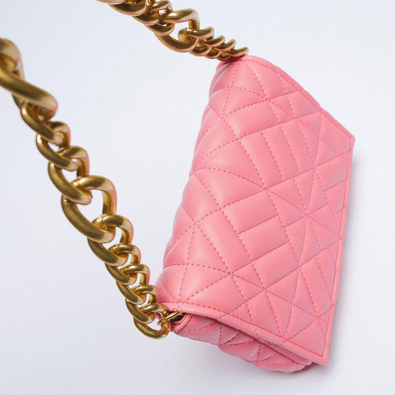 Quilted Square Leather Shoulder Bag