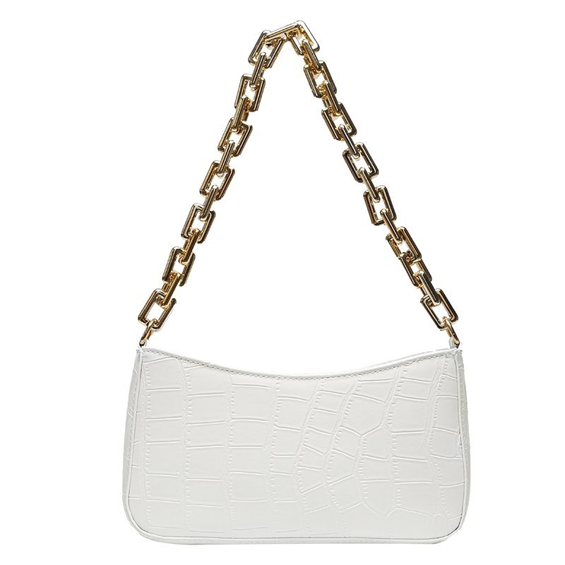 Leather Croc Baguette Chain Bag | D'STINGUISHED Leather Croc Baguette Chain Bag | D'STINGUISHED