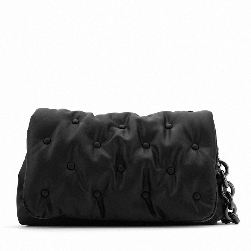 Denim & Leather Quilted Shoulder Bag