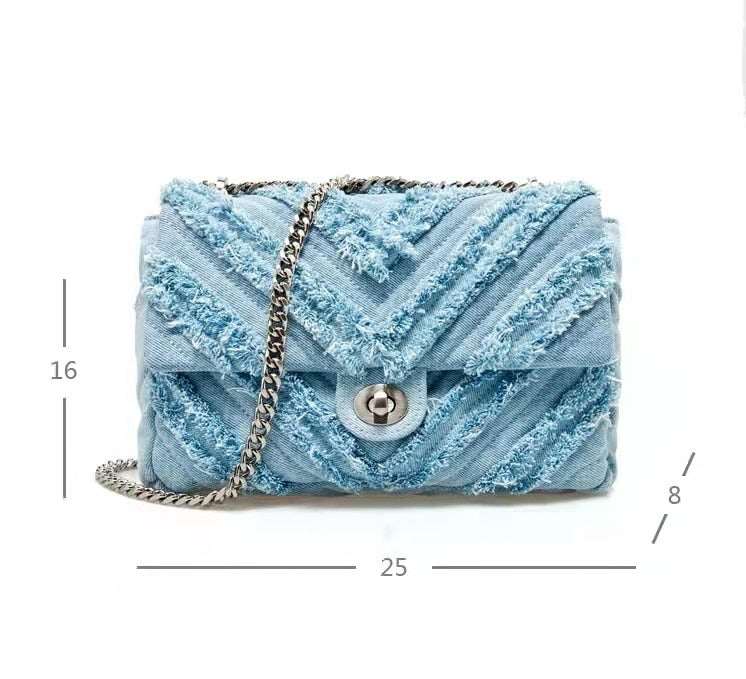 Frayed Denim Shoulder Bag