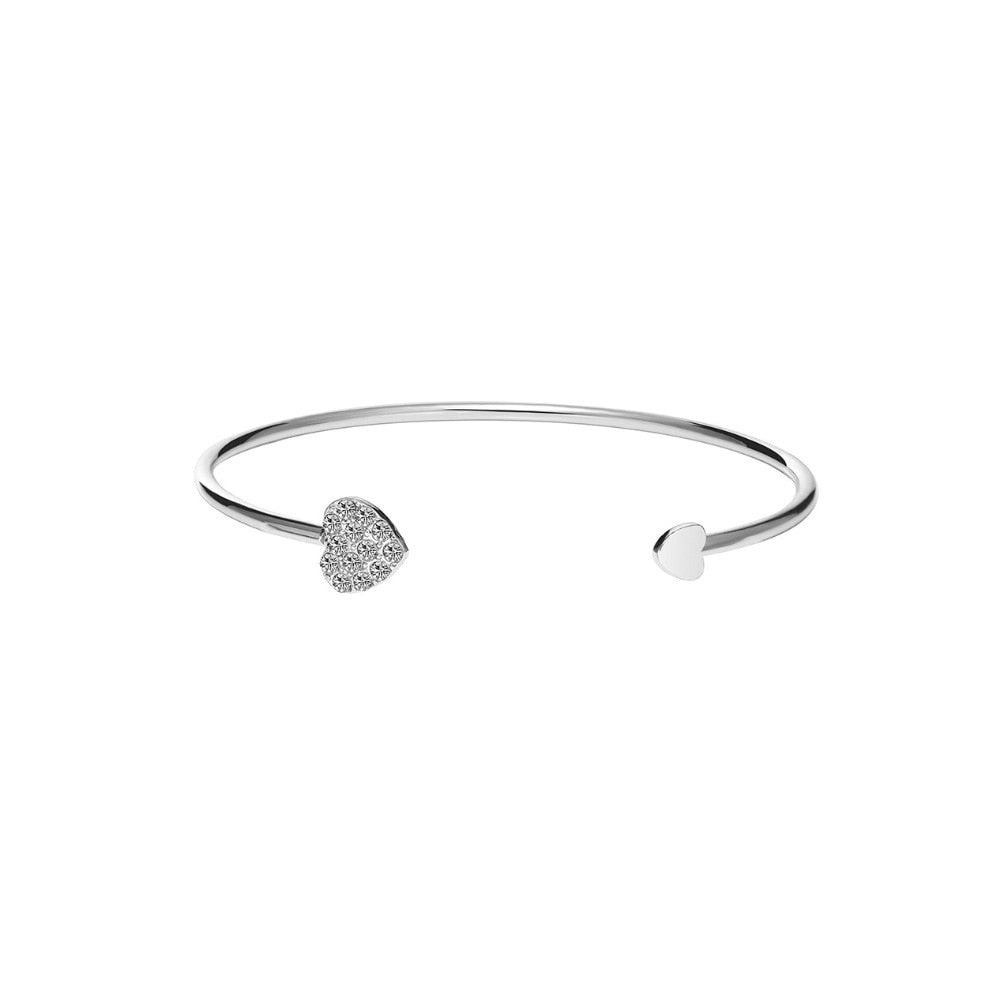 Crystal Double Heart Bow Cuff Bracelet