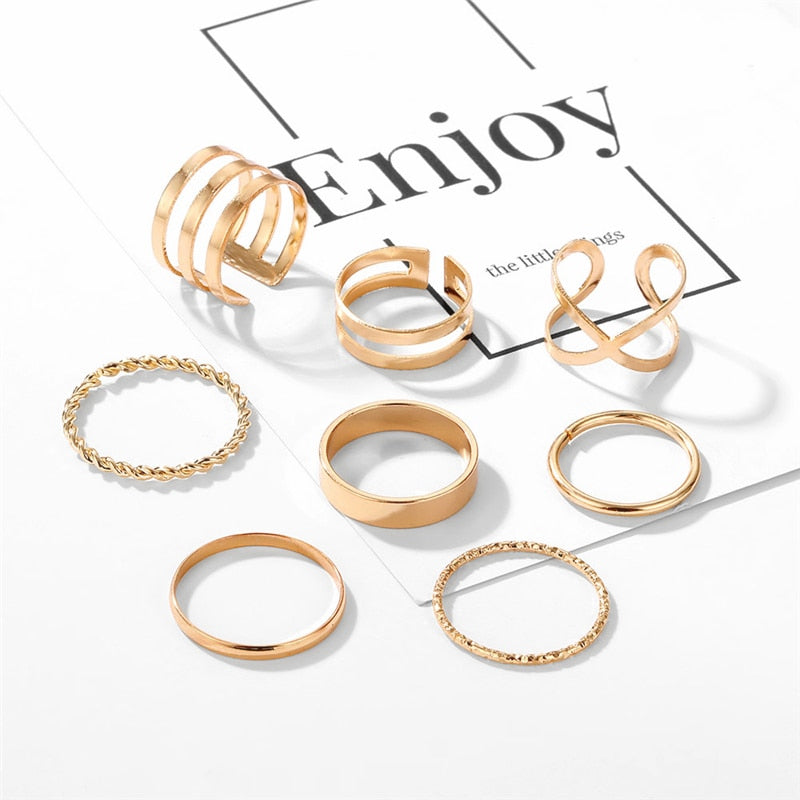 Gold/Silver Geometric Ring Sets