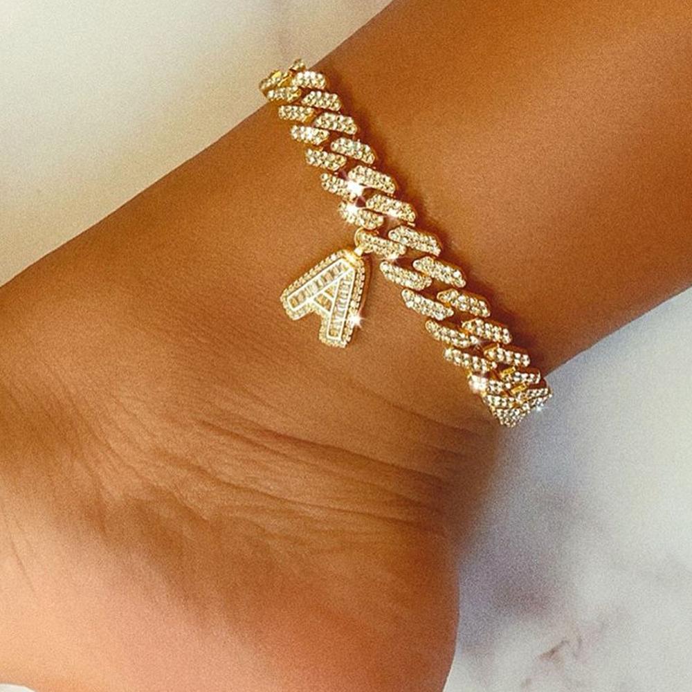 Iced Out Name Initial Ankle Bracelet