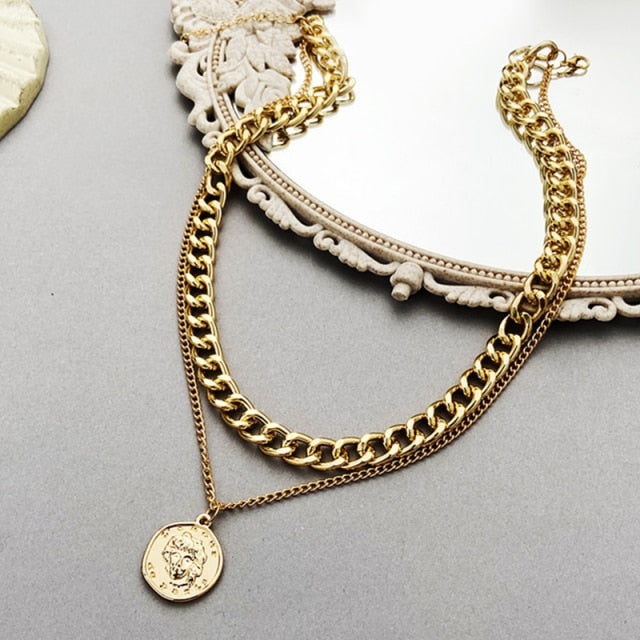 Vintage Coin Pendant Layered Necklaces