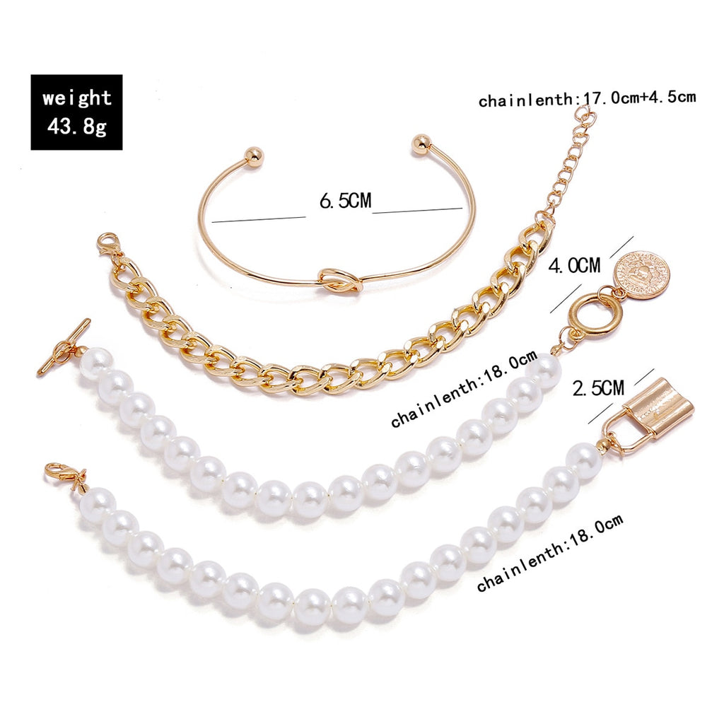 Sporty-Chic Imitation Pearls Lock Bracelets