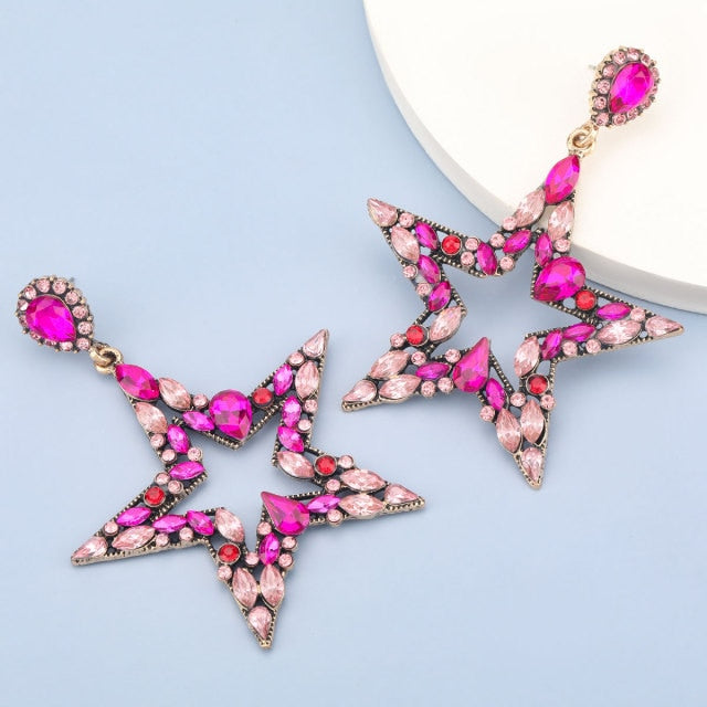 Heart/Star Shape Bejeweled Earrings